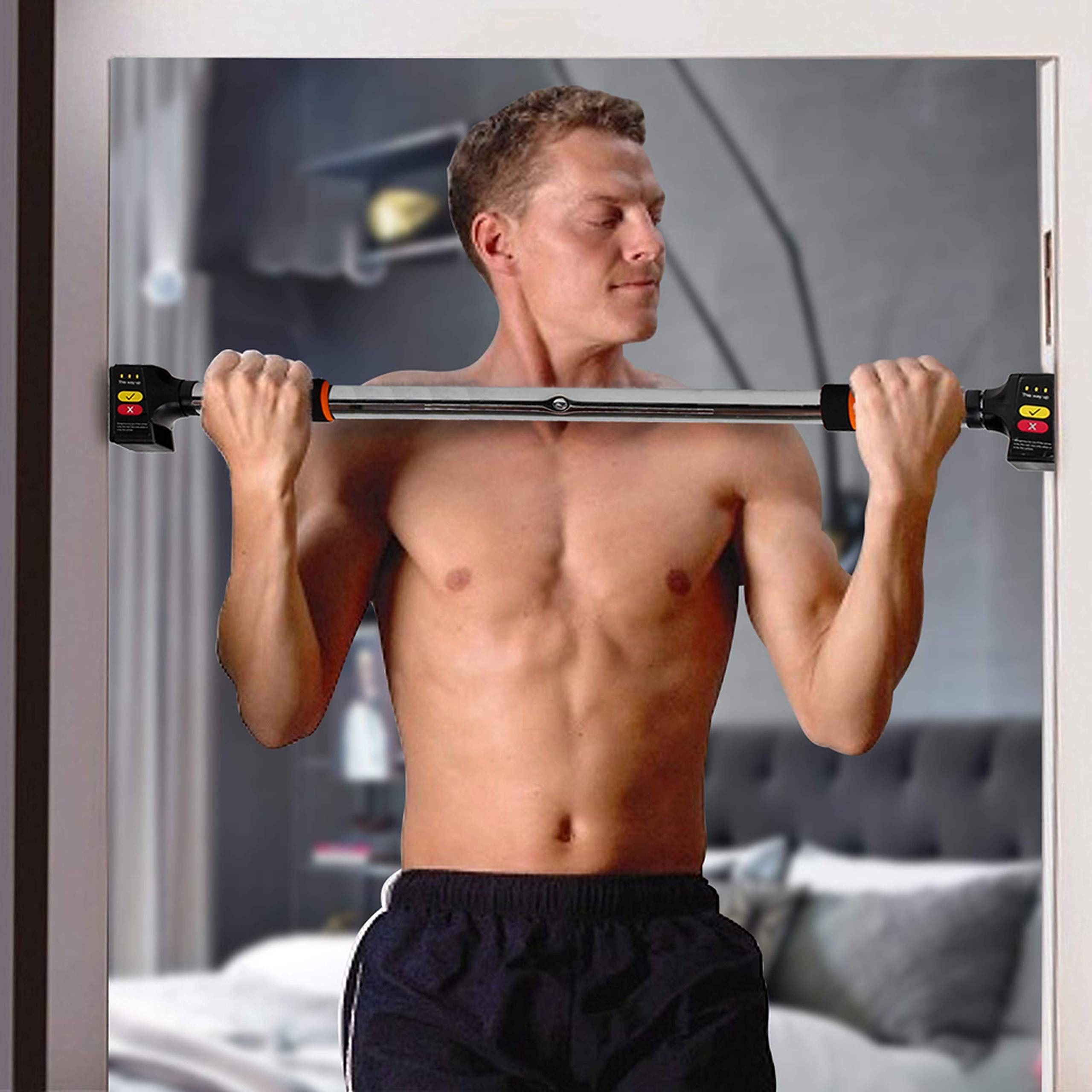 HANDZ Pull Up/Push Up Doorway Home Gym Fitness Bar-Exercise Workout Bar - No Screws- No Tools- Secure Comfort Grips Adjustable Width Holds up to 300 LBS